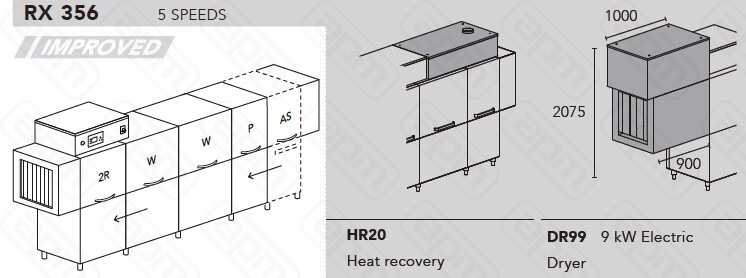 МАШИНА ПОСУДОМОЕЧНАЯ DIHR RX 356 DXDDEHR20DR99SANДЕЛЕНИЕ 2 ЧАСТИ